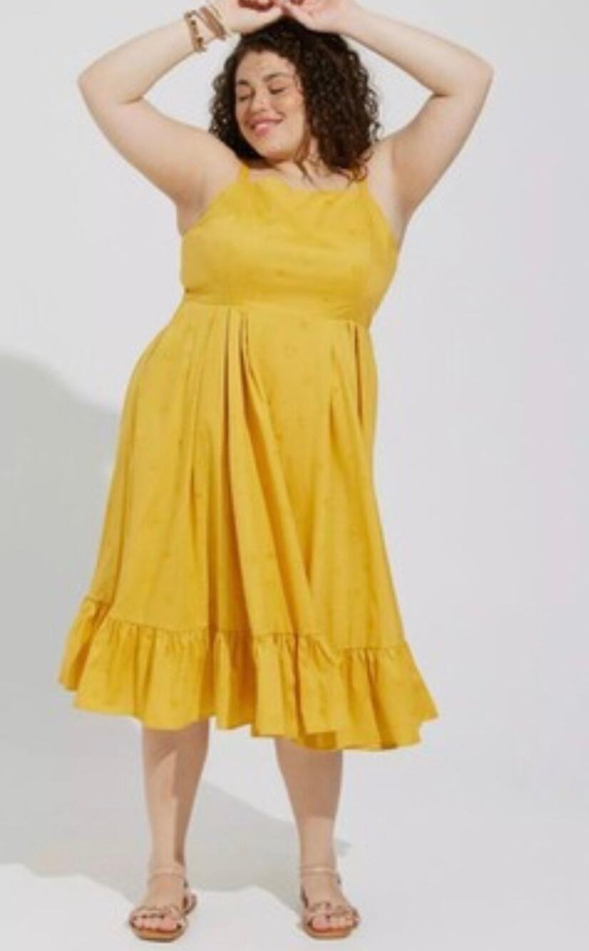 Torrid Disney Mustard Yellow Midi Dress Size 3X Plus NWT Pockets Mickey Mouse